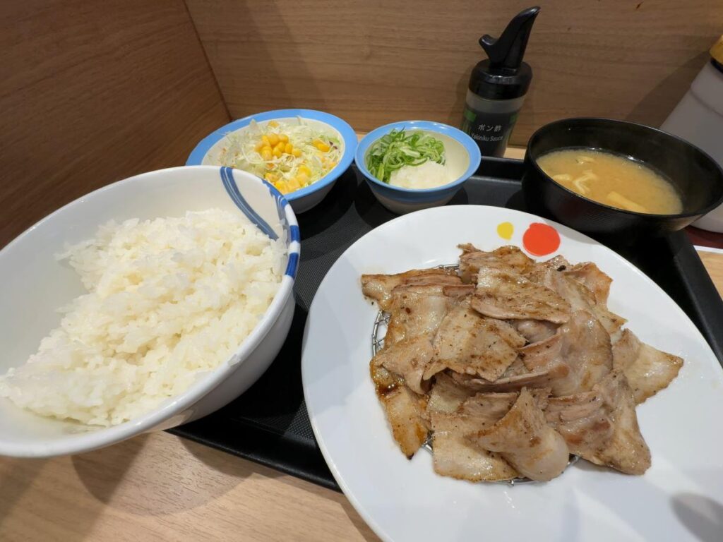 松屋「豚カルビ焼肉W定食（ネギ・おろし付）